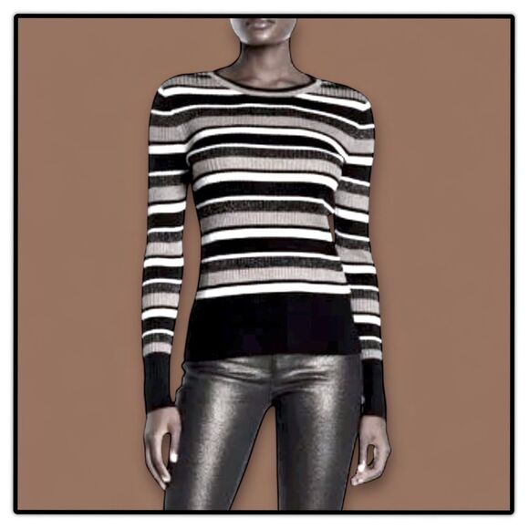 Frame Denim Metallic Striped Rib Knit Sweater - Picture 13 of 16